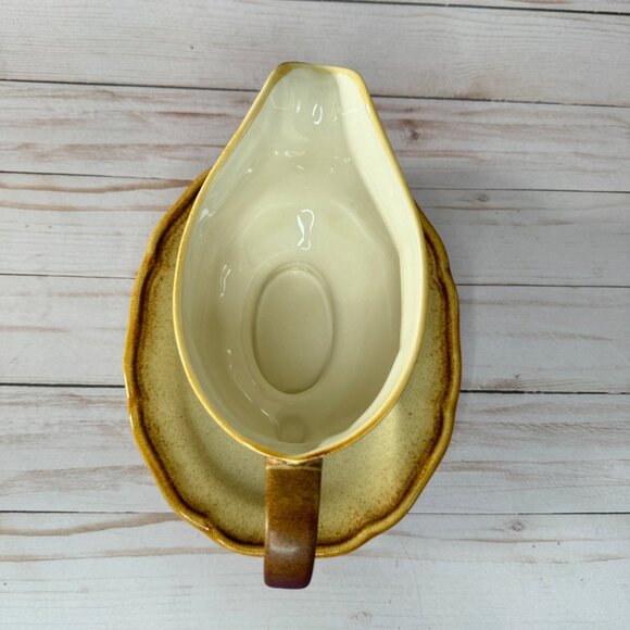 Vtg Mikasa Whole Wheat E-8000 Brown & Cream Gravy Boat & Underplate Replacement - Picture 5 of 8